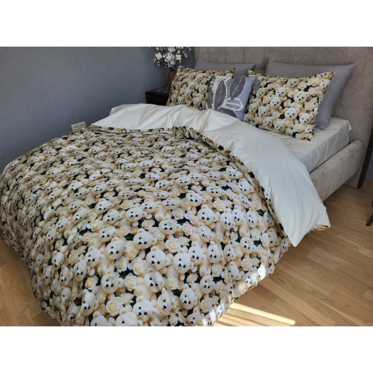 Бавовняна постіль cotton 5D Ведмедик із Трояндою